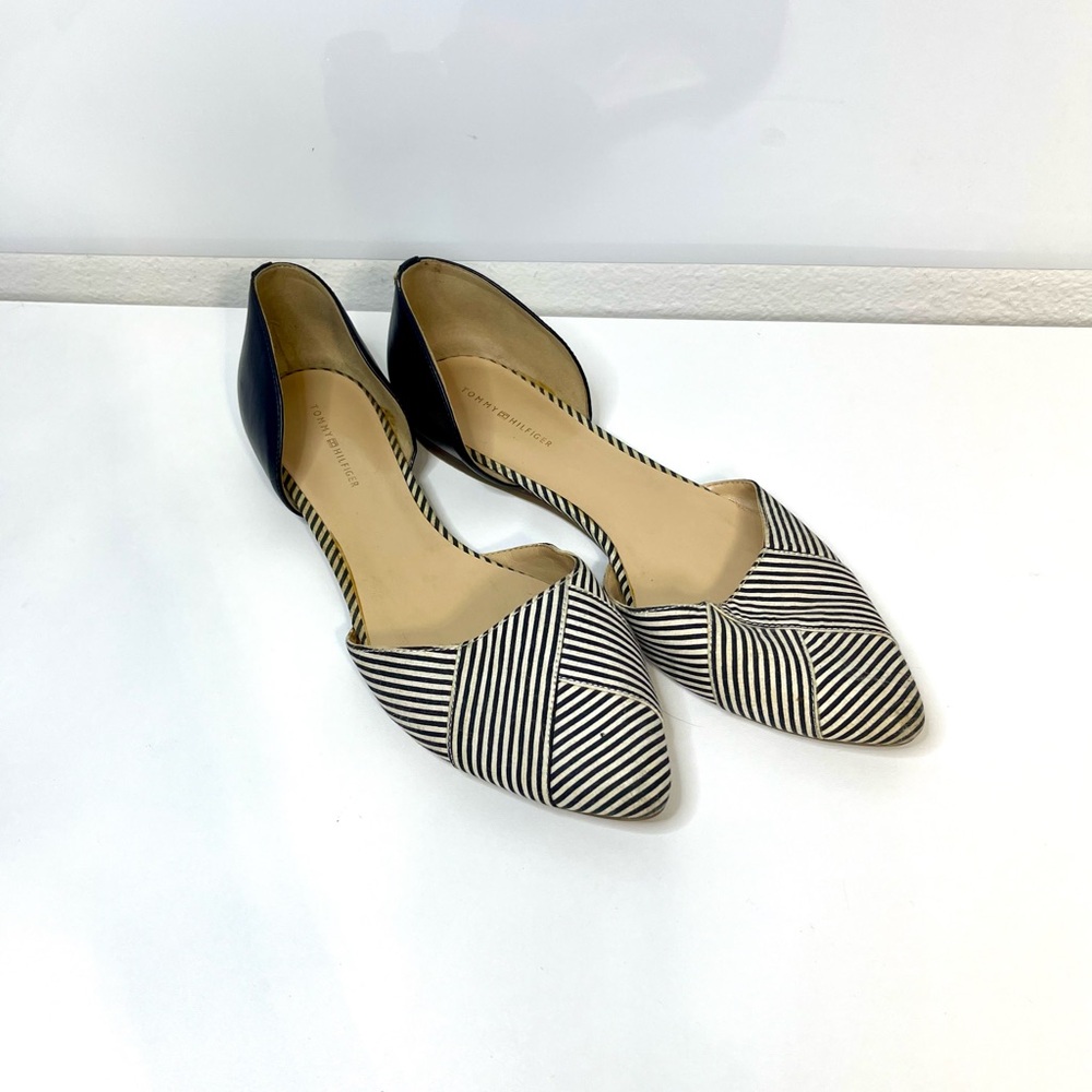 Tommy Hilfiger Navy and White Striped Flats